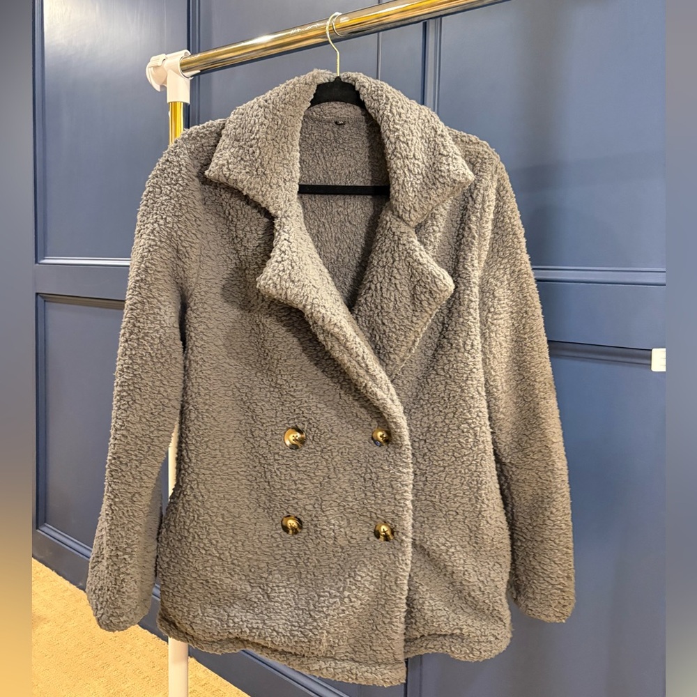 Gray Fuzzy Pea Coat